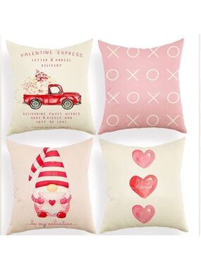 Sealed 4 Pack Happy Valentine's Day Love Heart Gnome Throw Pillow Covers 18 x 18